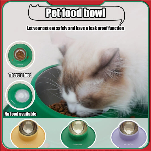Silicone Stainless Steel Pet Non-Slip And Leak-Proof Eating And Drinking Dual-Purpose Easy To Clean Cat Fixed Cat Food Bowl