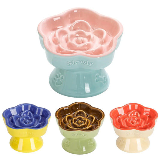Raised Slow Food cat bowl, ceramic elevated and title glass food bowl Small dog Slow food for wet and dry food