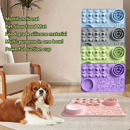 Slow Feeder Dog Food Mat Multifunctional Silicone Cat Licking Mat Snuffle Mat Food And Water Bowl Washable Non-slip Dog Food